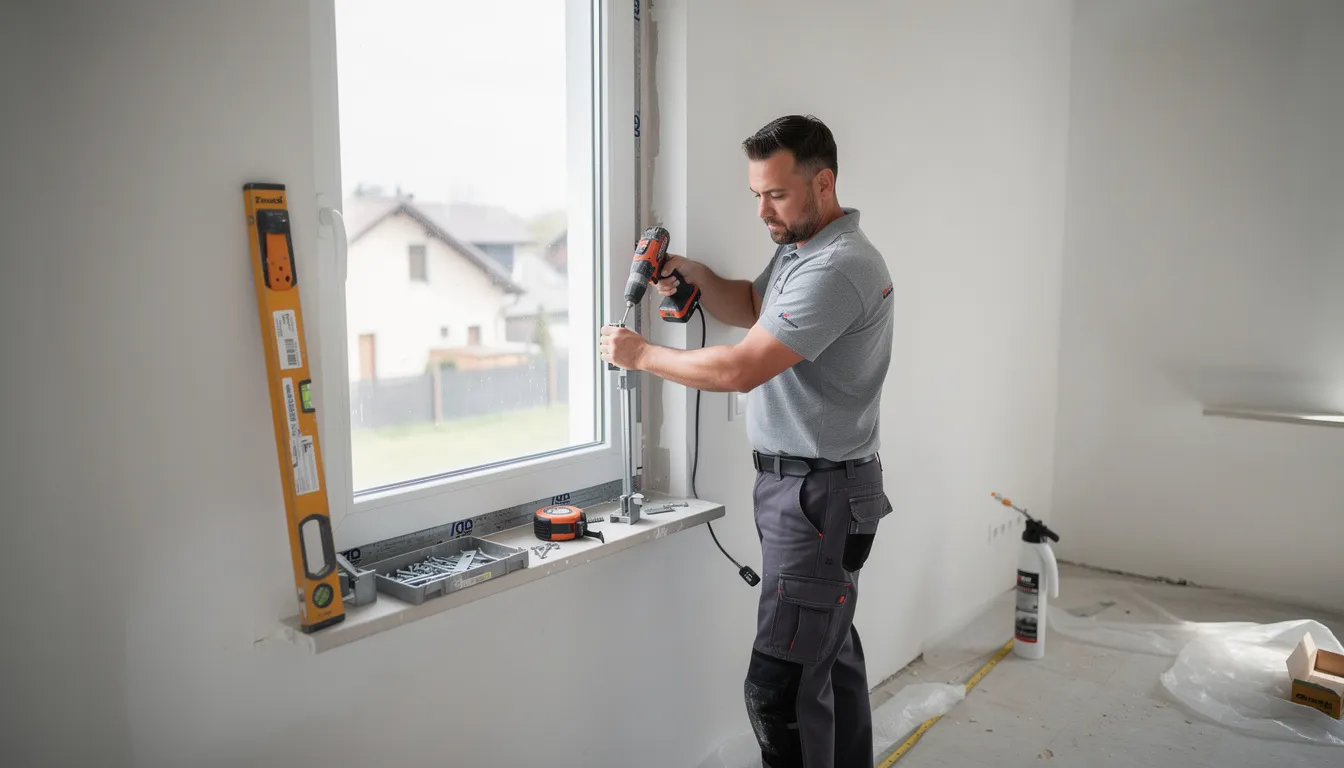 Fenstermontage mit Fokus auf Sicherheitsdetails